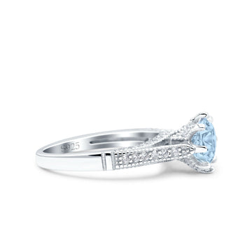 Art Deco Wedding Engagement Bridal Ring Simulated Aquamarine Cubic Zirconia 925 Sterling Silver